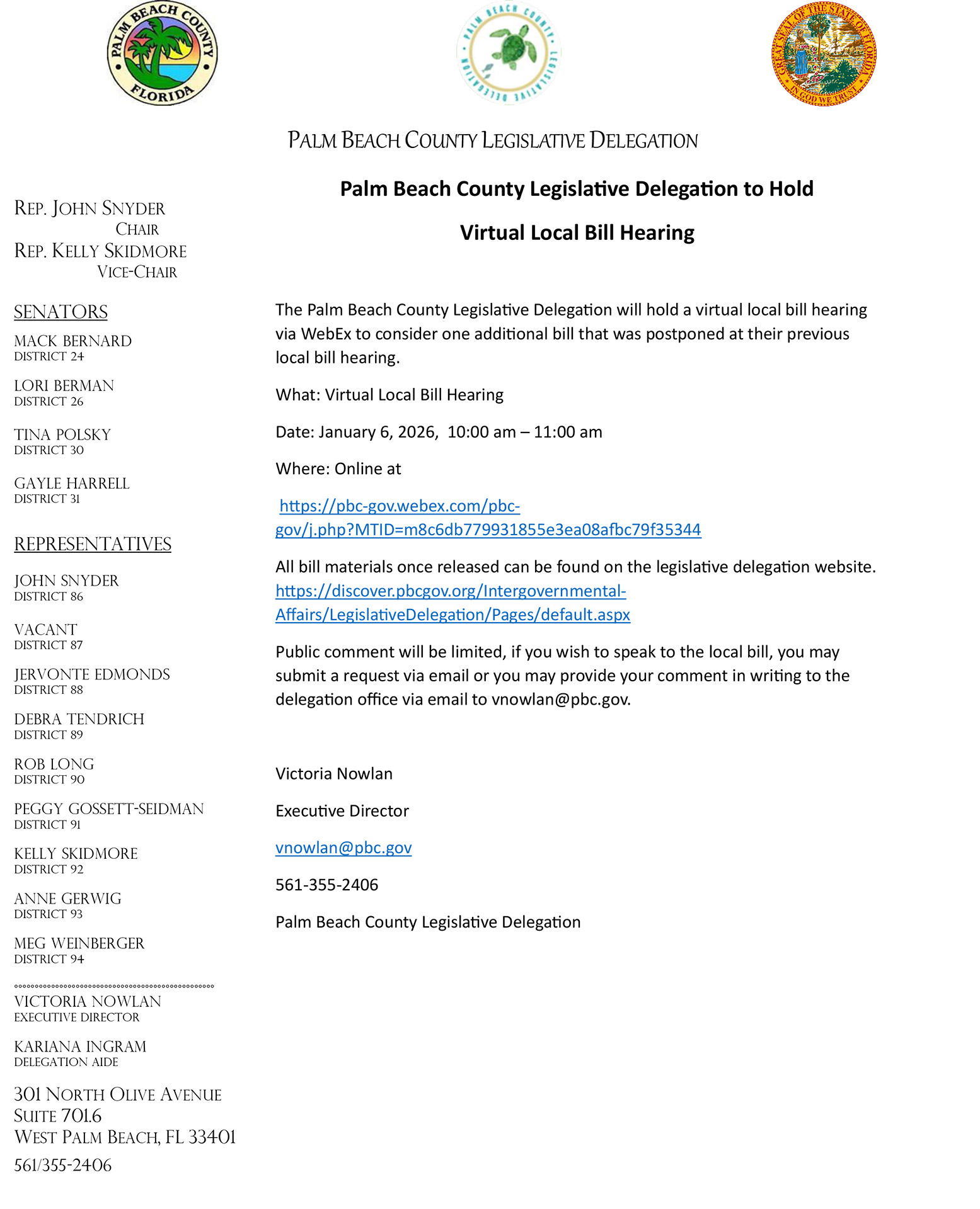 PBC Legislative Delegation Hearing