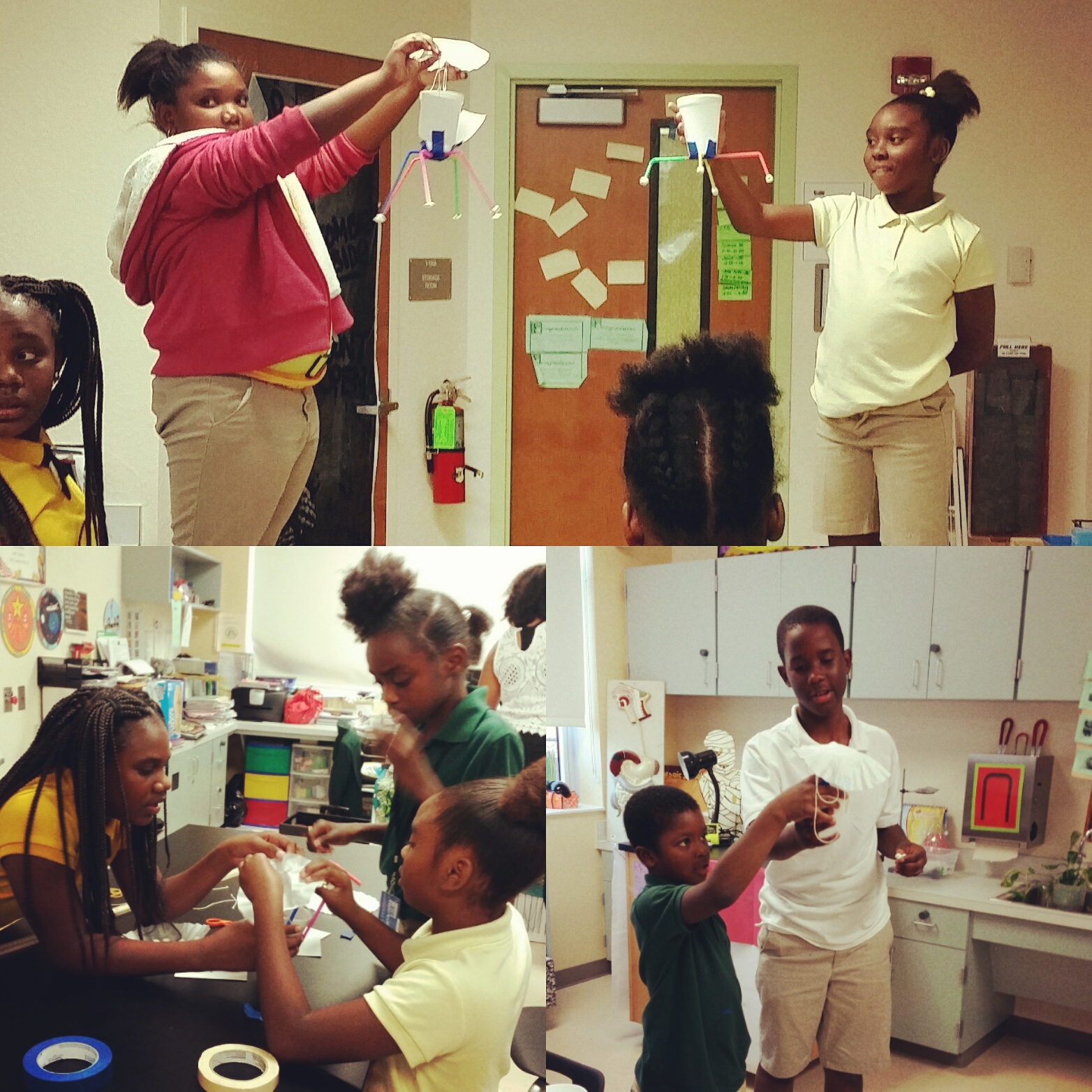 photos of students experimenting with 4H science kits