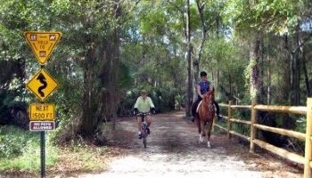 Cyclist and equestrian utilizing the same trail